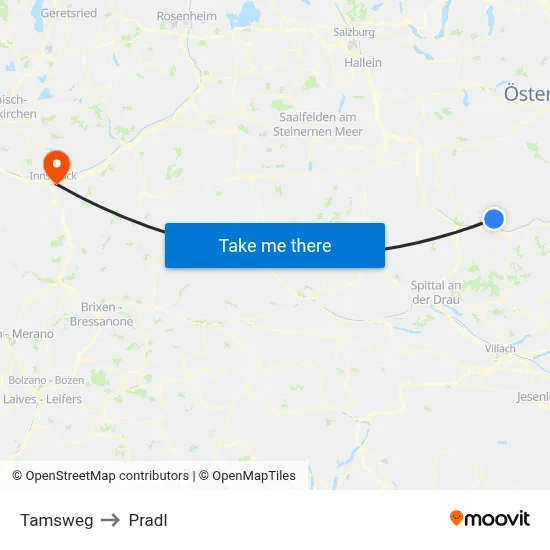 Tamsweg to Pradl map