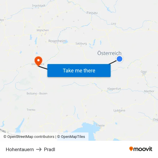 Hohentauern to Pradl map
