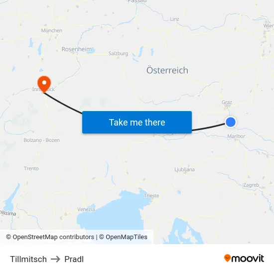 Tillmitsch to Pradl map