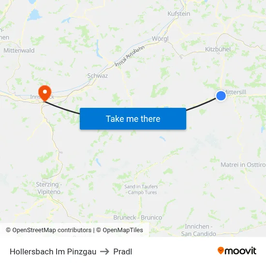 Hollersbach Im Pinzgau to Pradl map