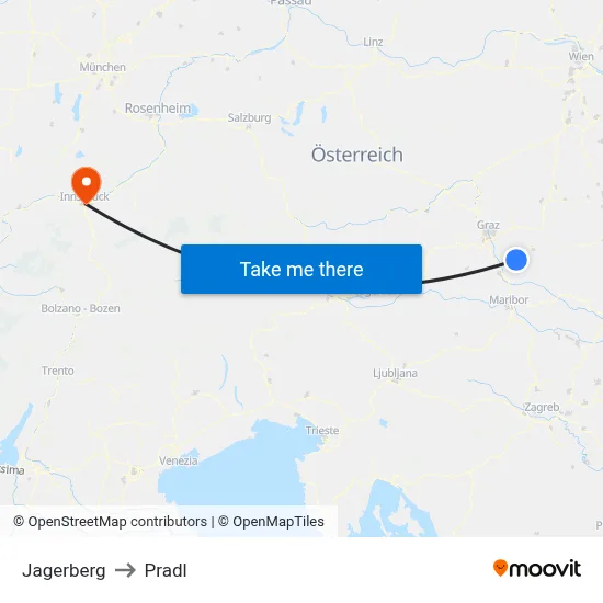 Jagerberg to Pradl map