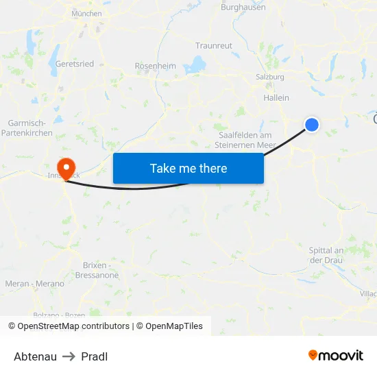 Abtenau to Pradl map