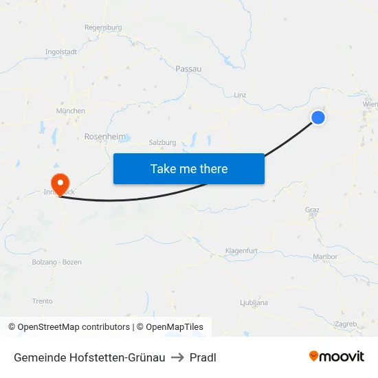 Gemeinde Hofstetten-Grünau to Pradl map