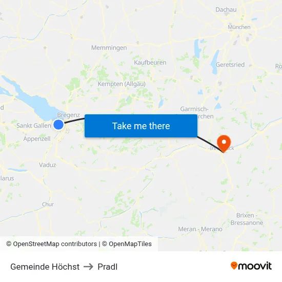 Gemeinde Höchst to Pradl map