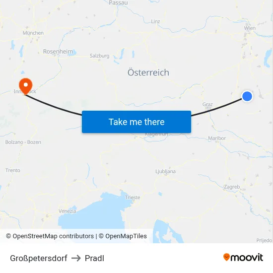 Großpetersdorf to Pradl map