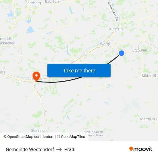 Gemeinde Westendorf to Pradl map