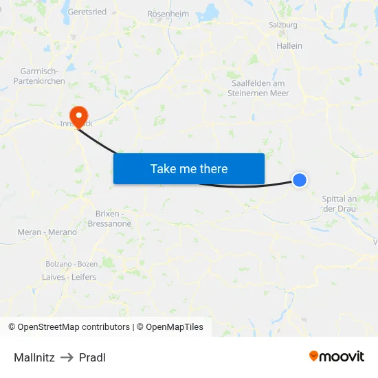 Mallnitz to Pradl map