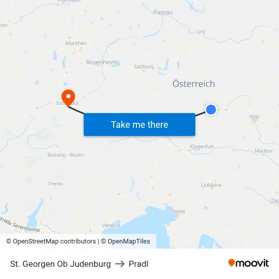 St. Georgen Ob Judenburg to Pradl map