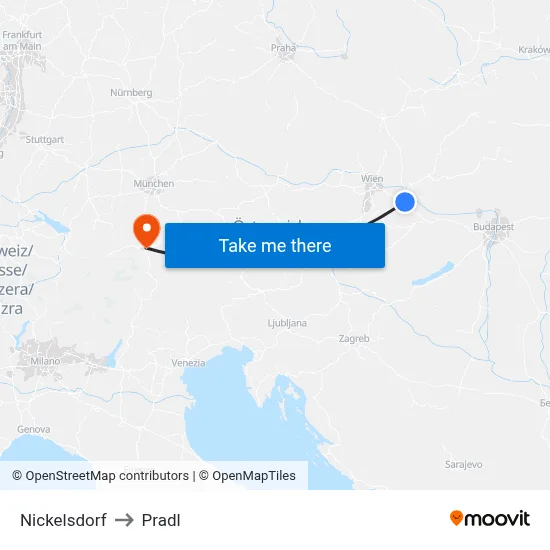 Nickelsdorf to Pradl map