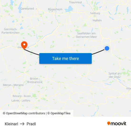 Kleinarl to Pradl map