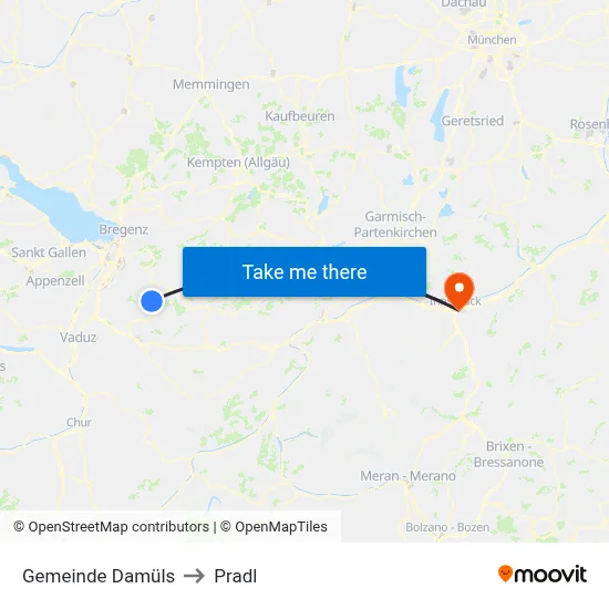 Gemeinde Damüls to Pradl map