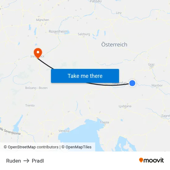 Ruden to Pradl map