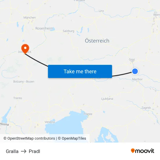 Gralla to Pradl map