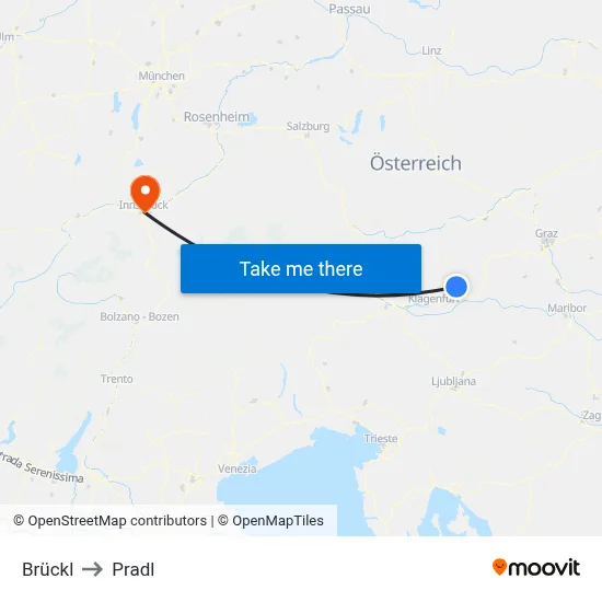 Brückl to Pradl map