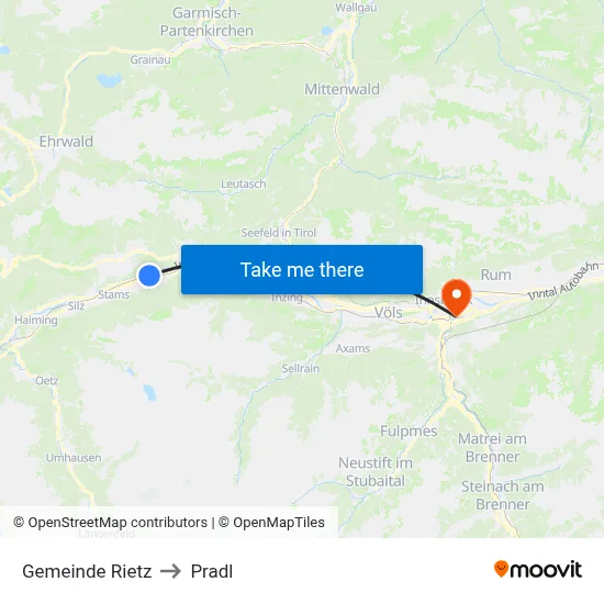 Gemeinde Rietz to Pradl map