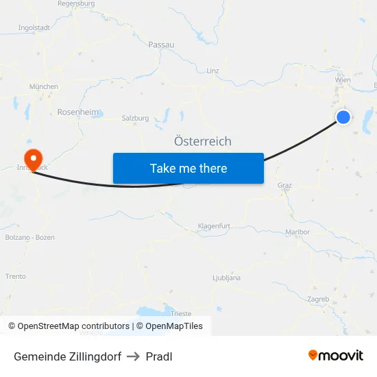 Gemeinde Zillingdorf to Pradl map