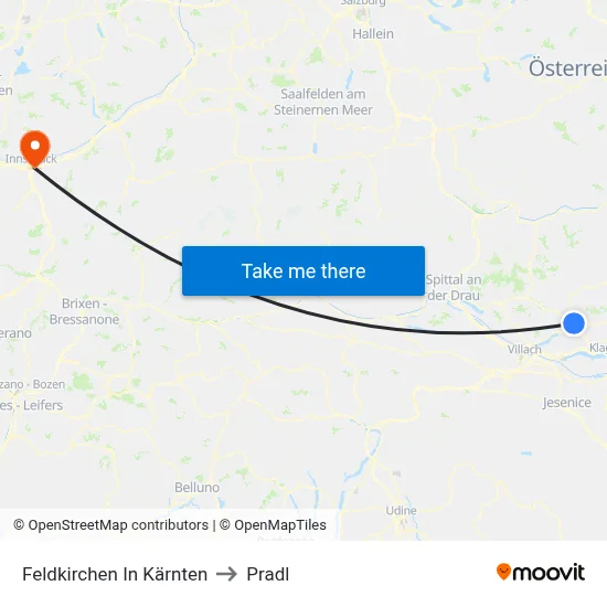 Feldkirchen In Kärnten to Pradl map