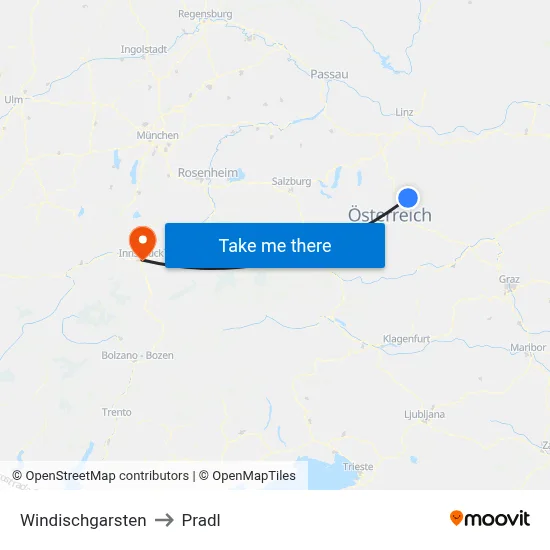 Windischgarsten to Pradl map