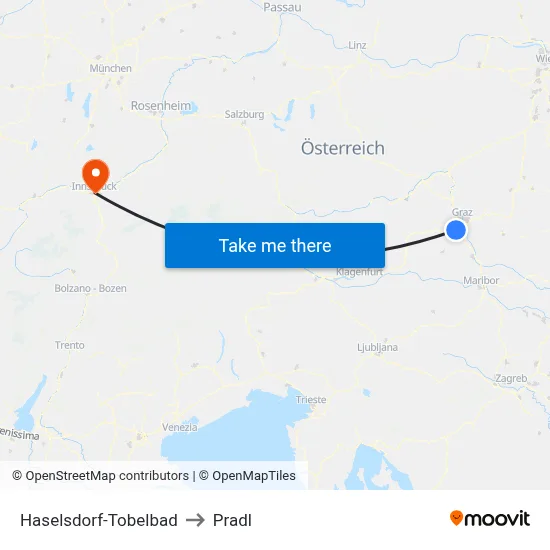 Haselsdorf-Tobelbad to Pradl map