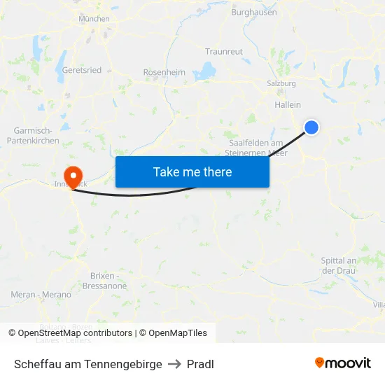 Scheffau am Tennengebirge to Pradl map