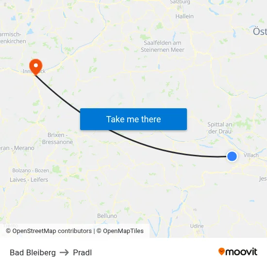 Bad Bleiberg to Pradl map