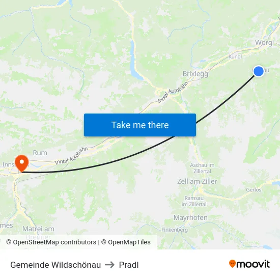 Gemeinde Wildschönau to Pradl map