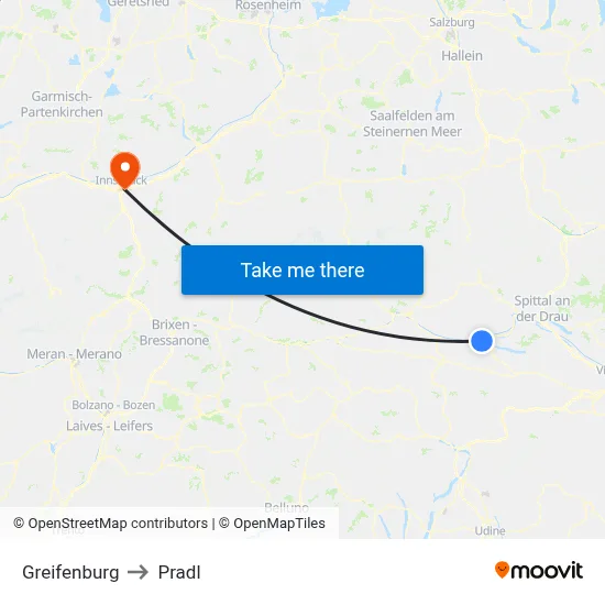 Greifenburg to Pradl map
