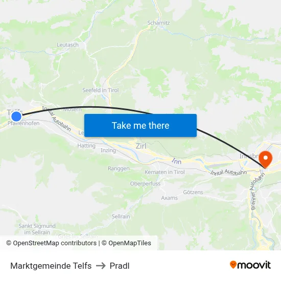Marktgemeinde Telfs to Pradl map
