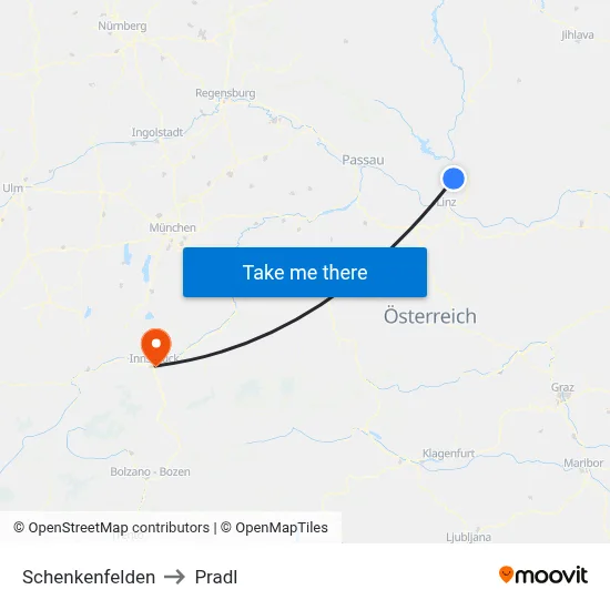Schenkenfelden to Pradl map