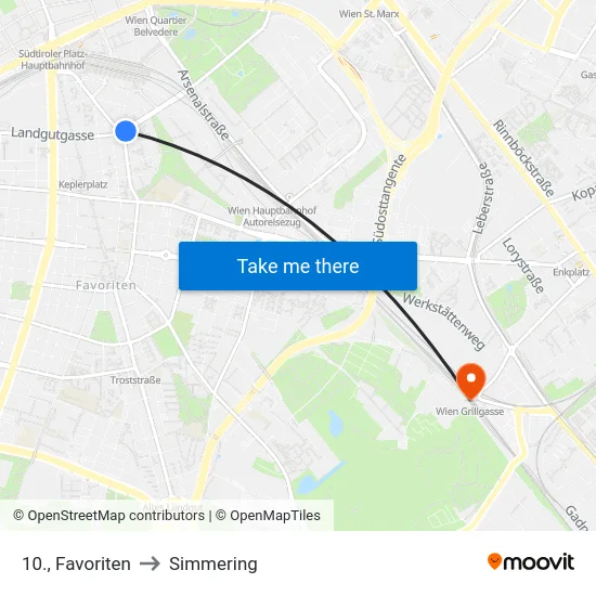 10., Favoriten to Simmering map
