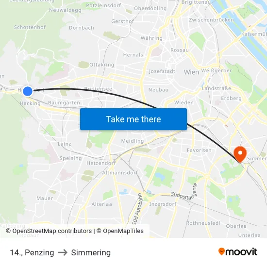 14., Penzing to Simmering map