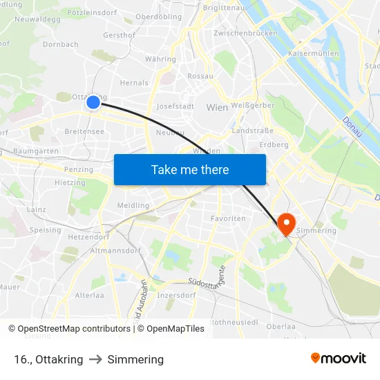 16., Ottakring to Simmering map