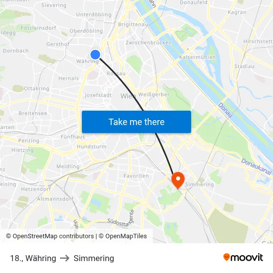 18., Währing to Simmering map