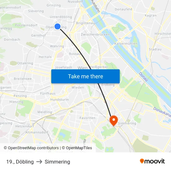 19., Döbling to Simmering map
