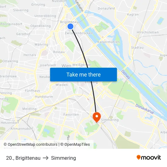 20., Brigittenau to Simmering map