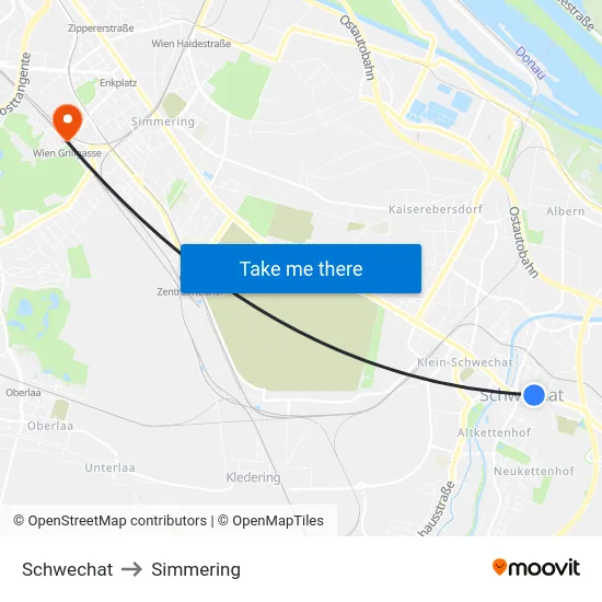 Schwechat to Simmering map
