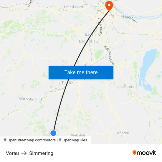 Vorau to Simmering map