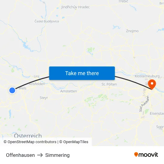 Offenhausen to Simmering map