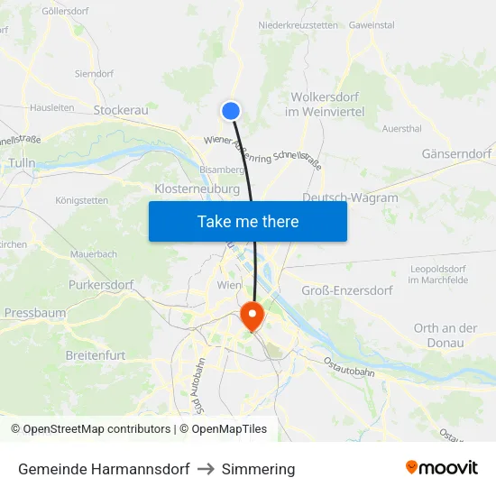 Gemeinde Harmannsdorf to Simmering map
