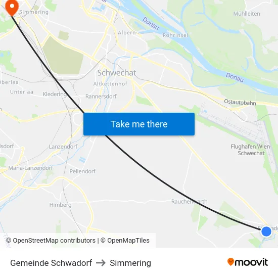 Gemeinde Schwadorf to Simmering map