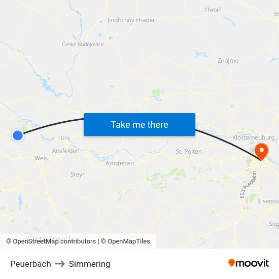 Peuerbach to Simmering map