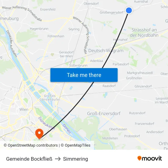Gemeinde Bockfließ to Simmering map