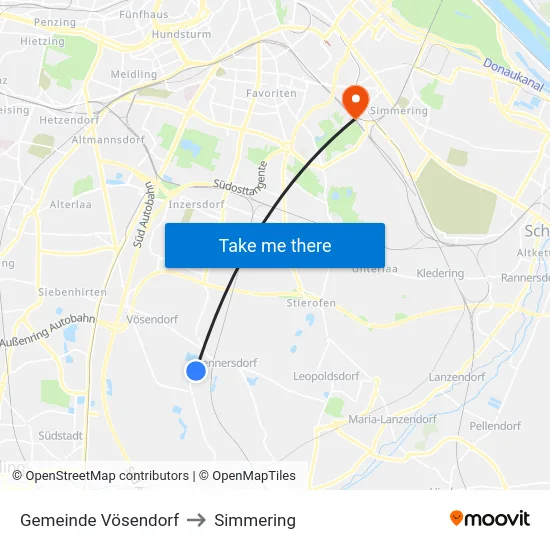 Gemeinde Vösendorf to Simmering map