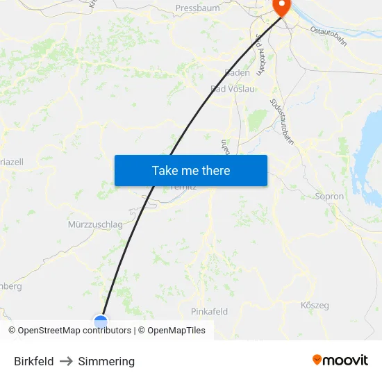 Birkfeld to Simmering map