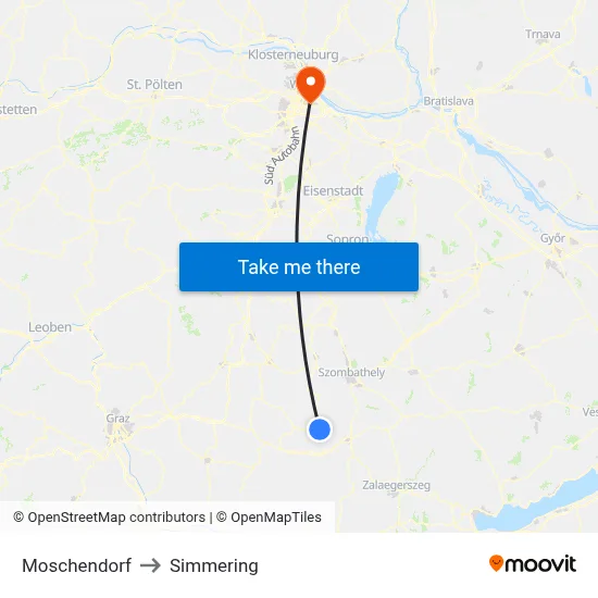 Moschendorf to Simmering map
