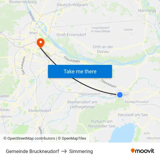 Gemeinde Bruckneudorf to Simmering map