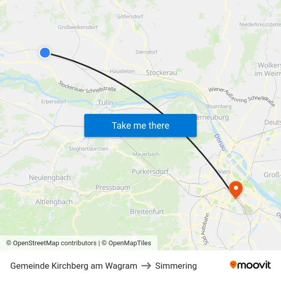 Gemeinde Kirchberg am Wagram to Simmering map