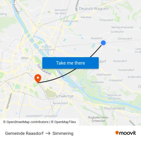 Gemeinde Raasdorf to Simmering map