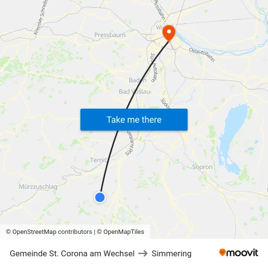 Gemeinde St. Corona am Wechsel to Simmering map