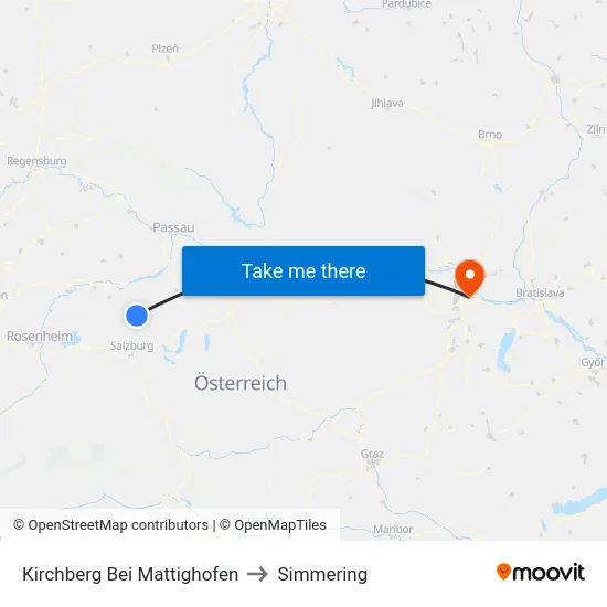 Kirchberg Bei Mattighofen to Simmering map